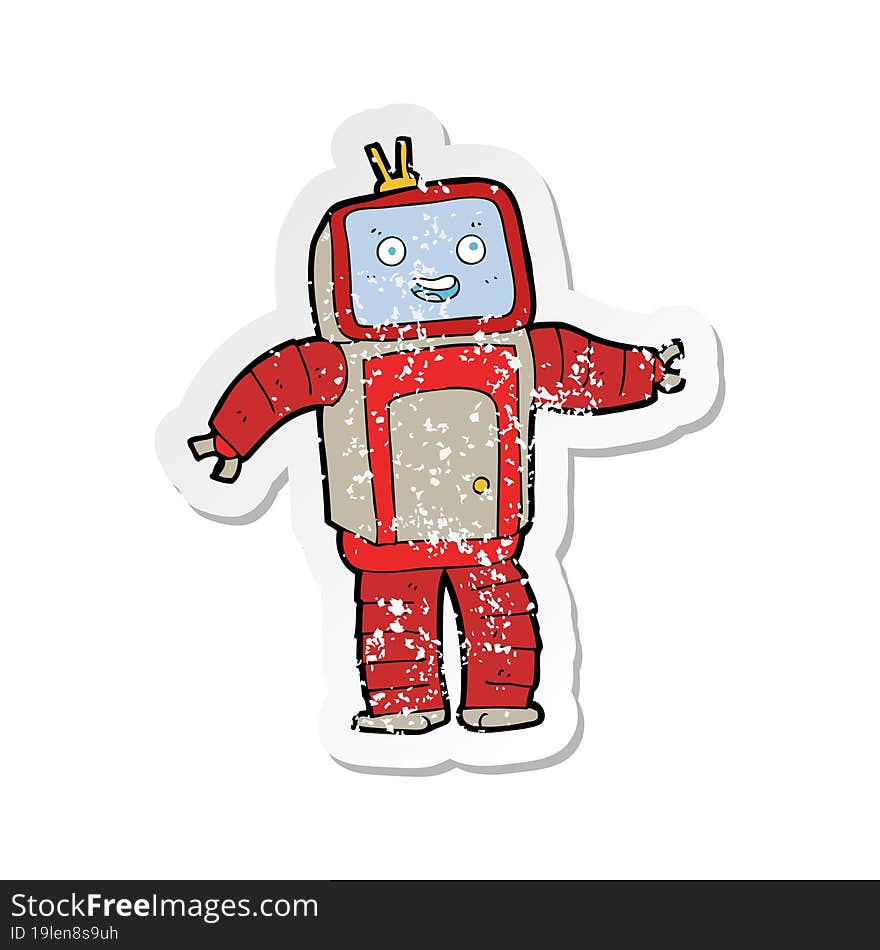 retro distressed sticker of a cartoon robot