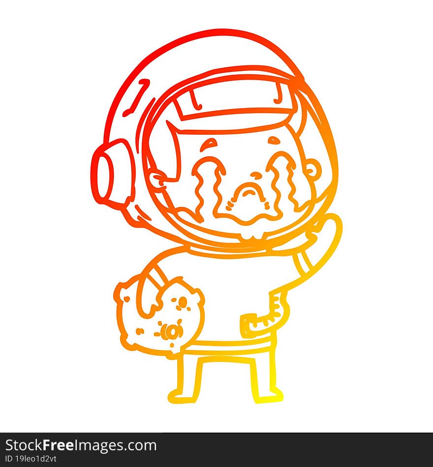 warm gradient line drawing of a cartoon crying astronaut