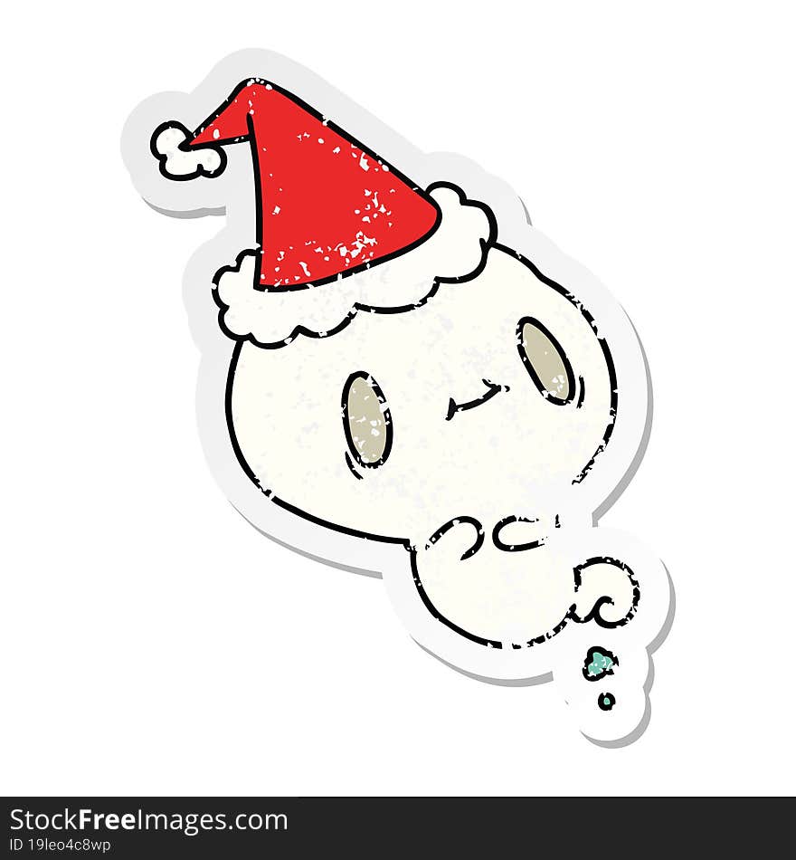 hand drawn christmas distressed sticker cartoon of kawaii ghost