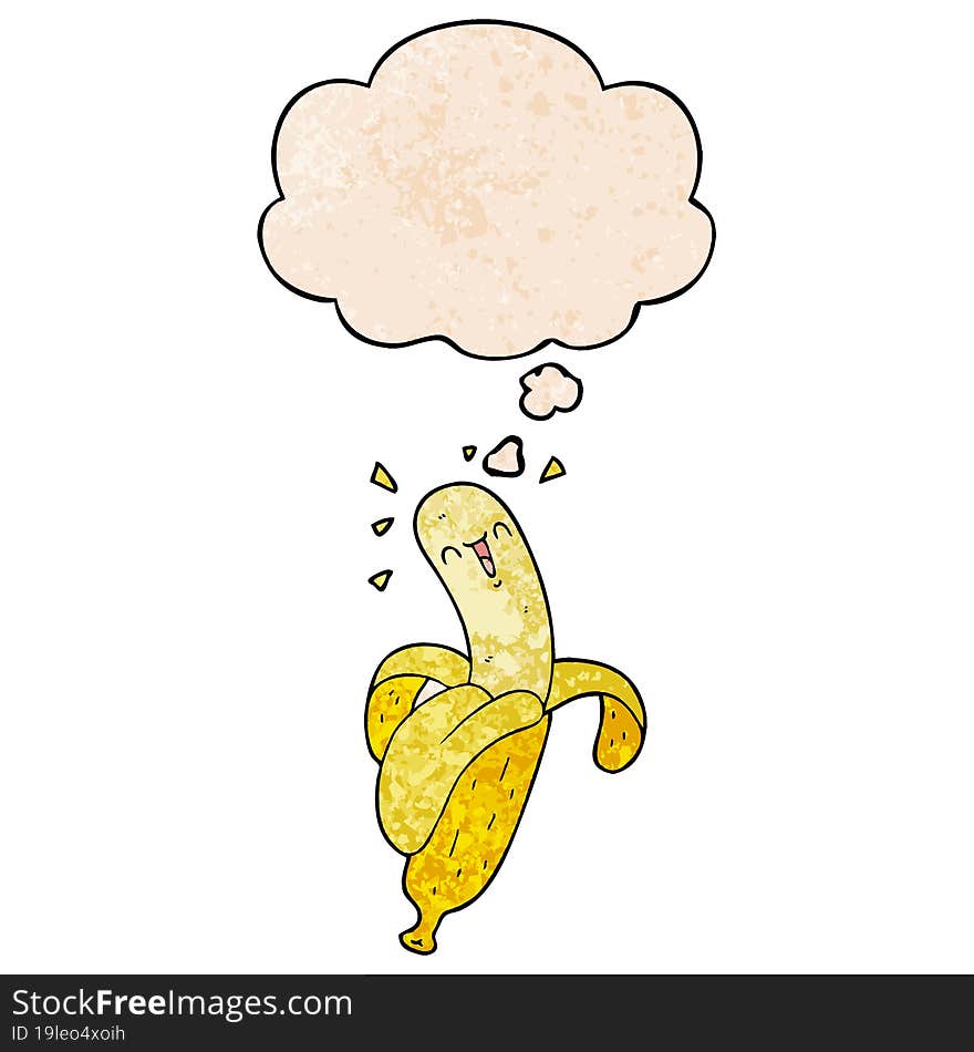 cartoon banana and thought bubble in grunge texture pattern style