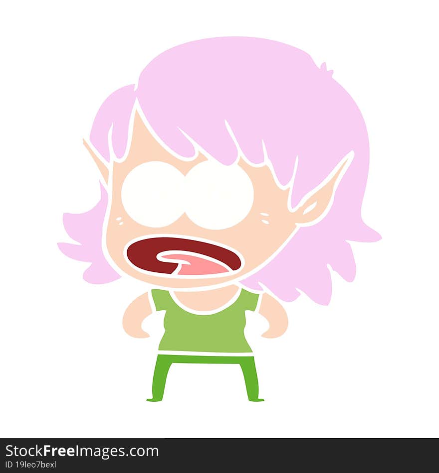 flat color style cartoon shocked elf girl