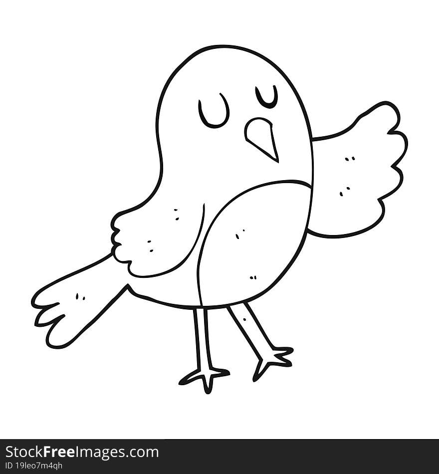 freehand drawn black and white cartoon bird