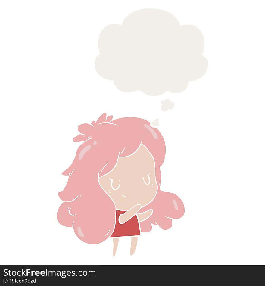 cartoon girl with thought bubble in retro style