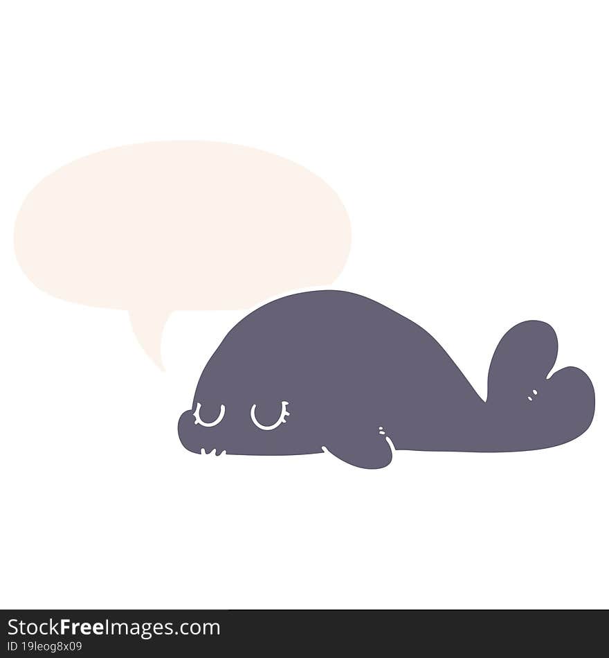 Cute Cartoon Seal And Speech Bubble In Retro Style