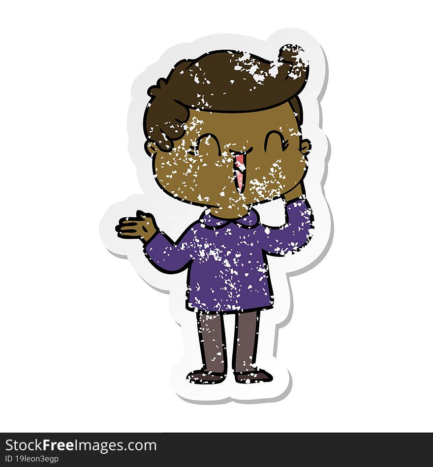 distressed sticker of a cartoon laughing boy