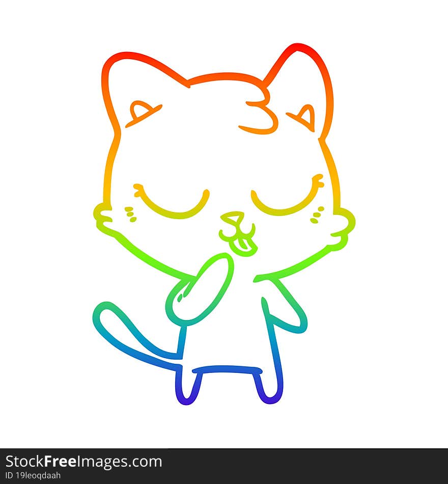 rainbow gradient line drawing of a cute cartoon cat