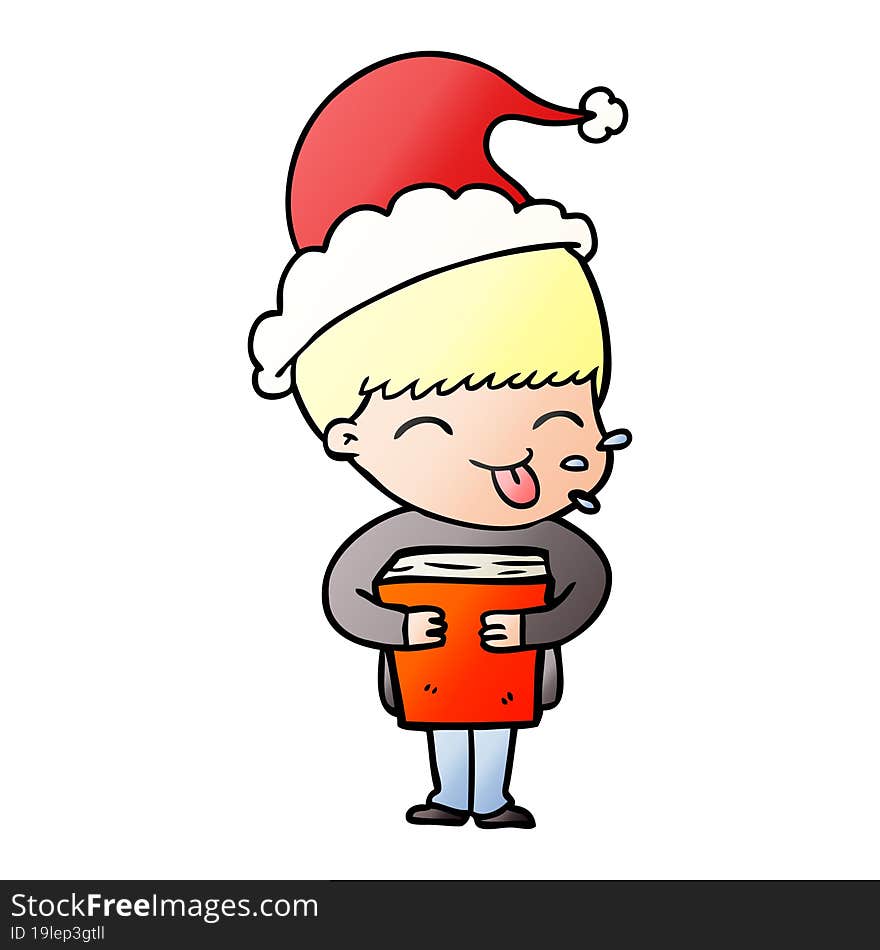 hand drawn gradient cartoon of a boy wearing santa hat