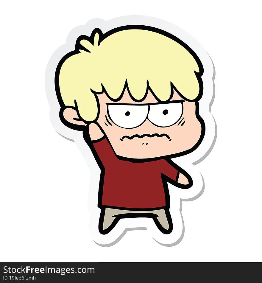 sticker of a annoyed cartoon boy