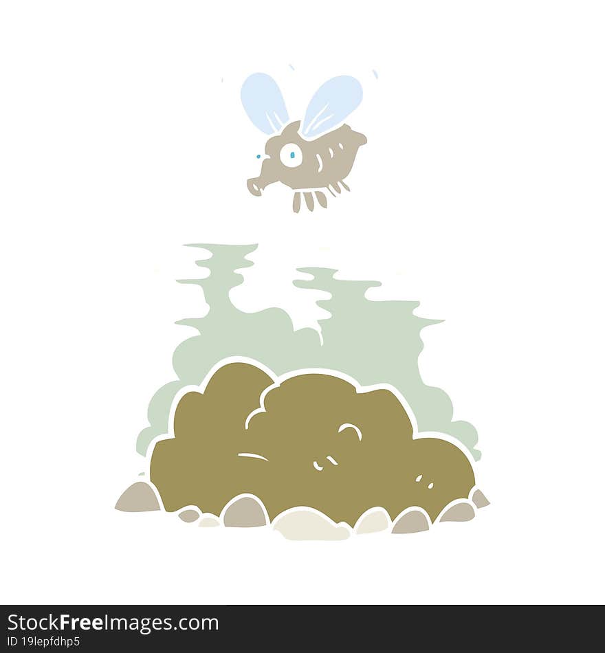 flat color illustration of fly and manure. flat color illustration of fly and manure