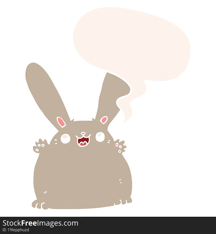 Cartoon Rabbit And Speech Bubble In Retro Style