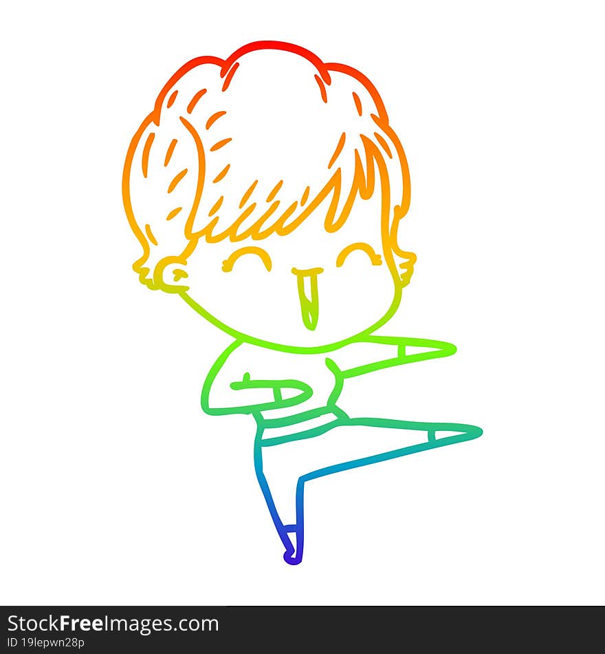 rainbow gradient line drawing of a cartoon laughing woman