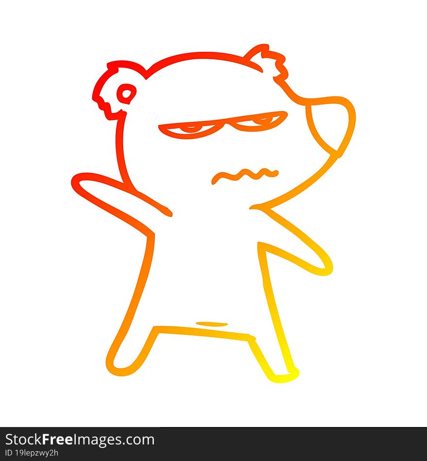 Warm Gradient Line Drawing Angry Bear Polar Cartoon Pointing