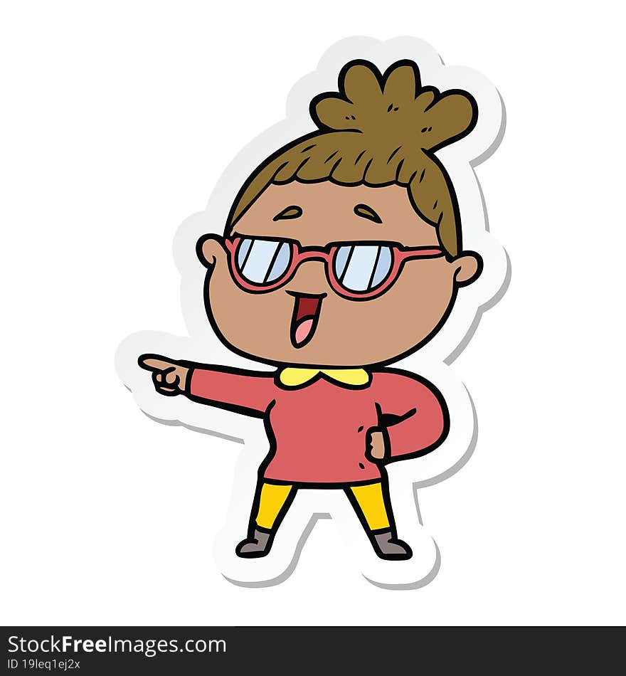 sticker of a cartoon happy woman wearing spectacles