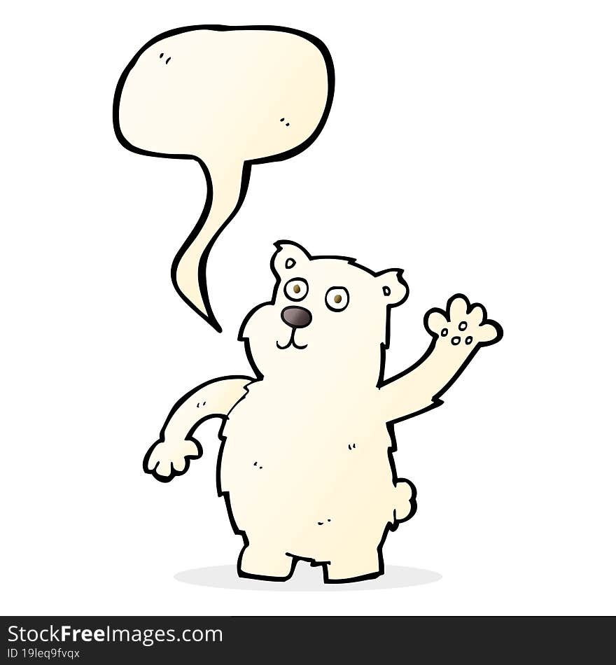 cartoon waving polar bear with speech bubble