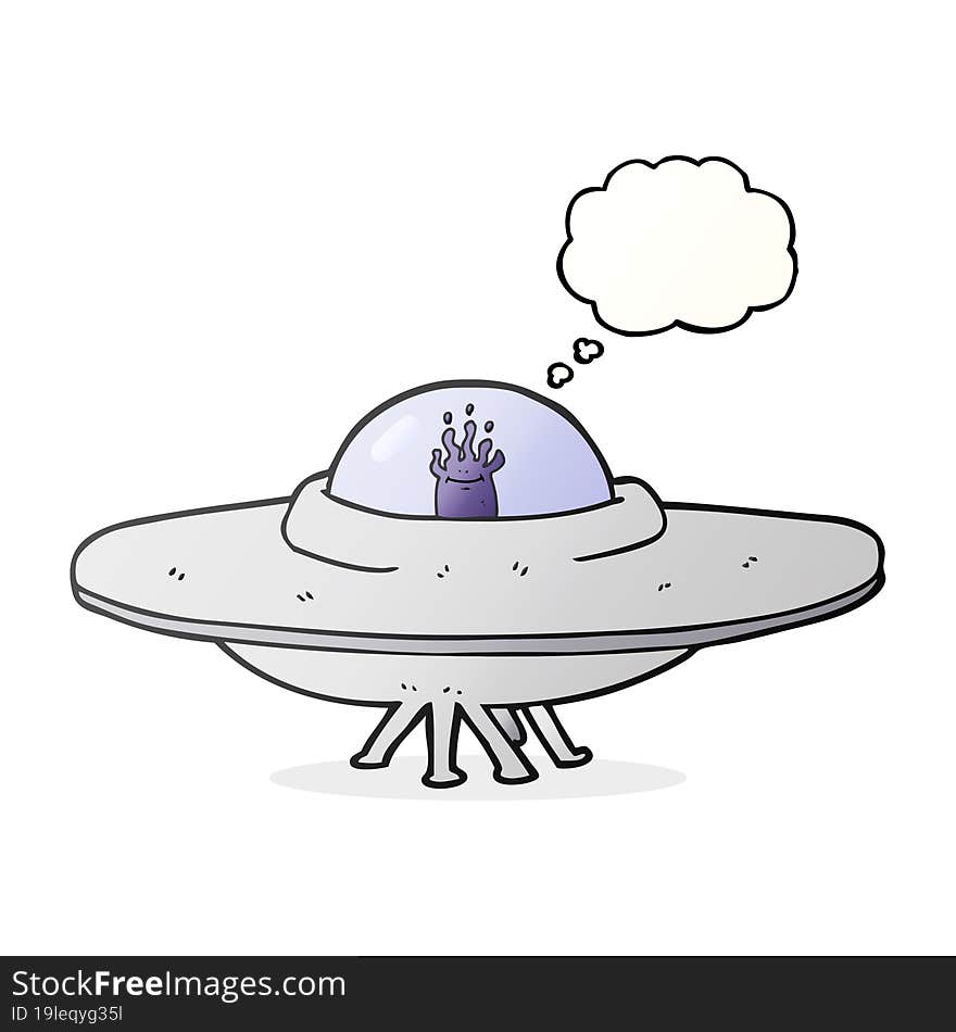 freehand drawn thought bubble cartoon flying saucer