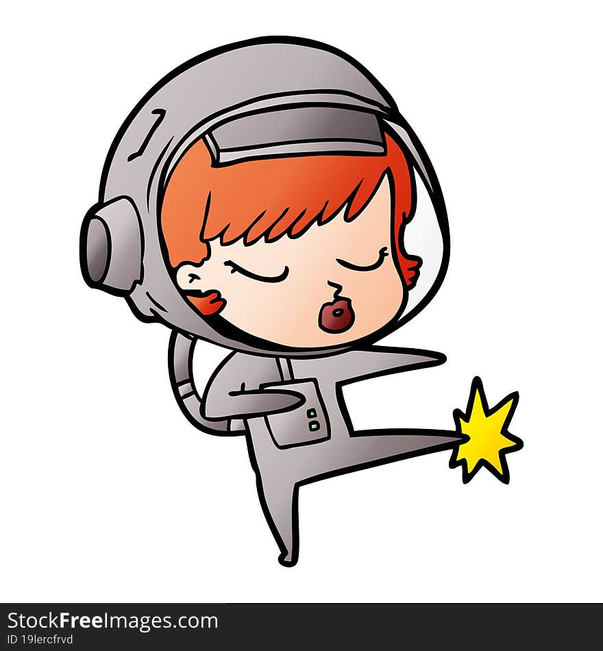 cartoon pretty astronaut girl karate kicking. cartoon pretty astronaut girl karate kicking