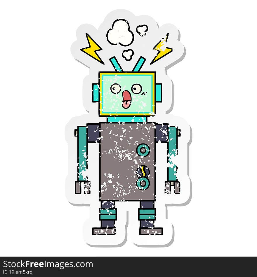 Distressed Sticker Of A Cute Cartoon Robot