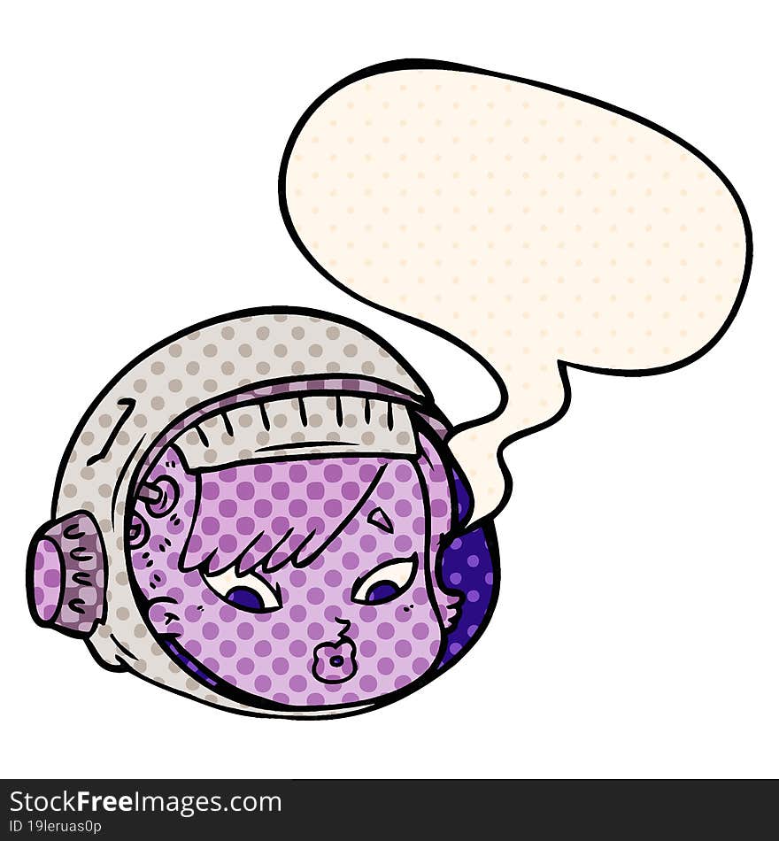 Cartoon Astronaut Face And Speech Bubble In Comic Book Style