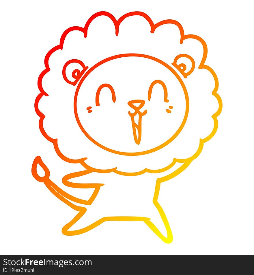 Warm Gradient Line Drawing Laughing Lion Cartoon