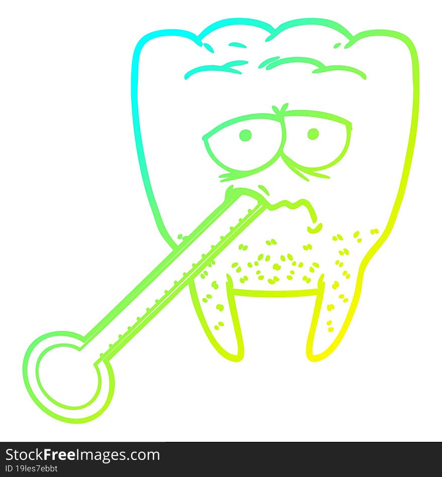 cold gradient line drawing cartoon unhealthy tooth