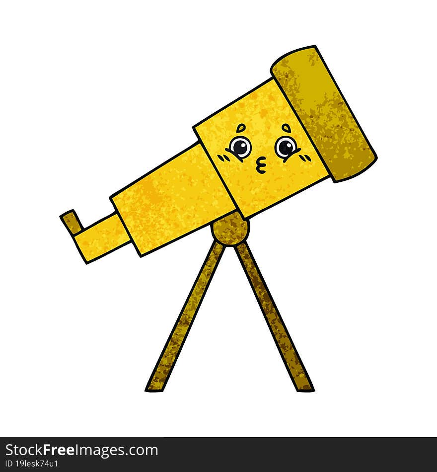 Retro Grunge Texture Cartoon Telescope