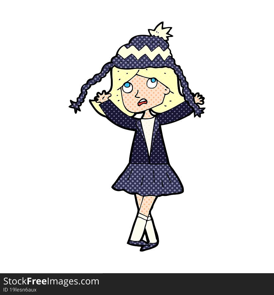 cartoon woman wearing winter hat