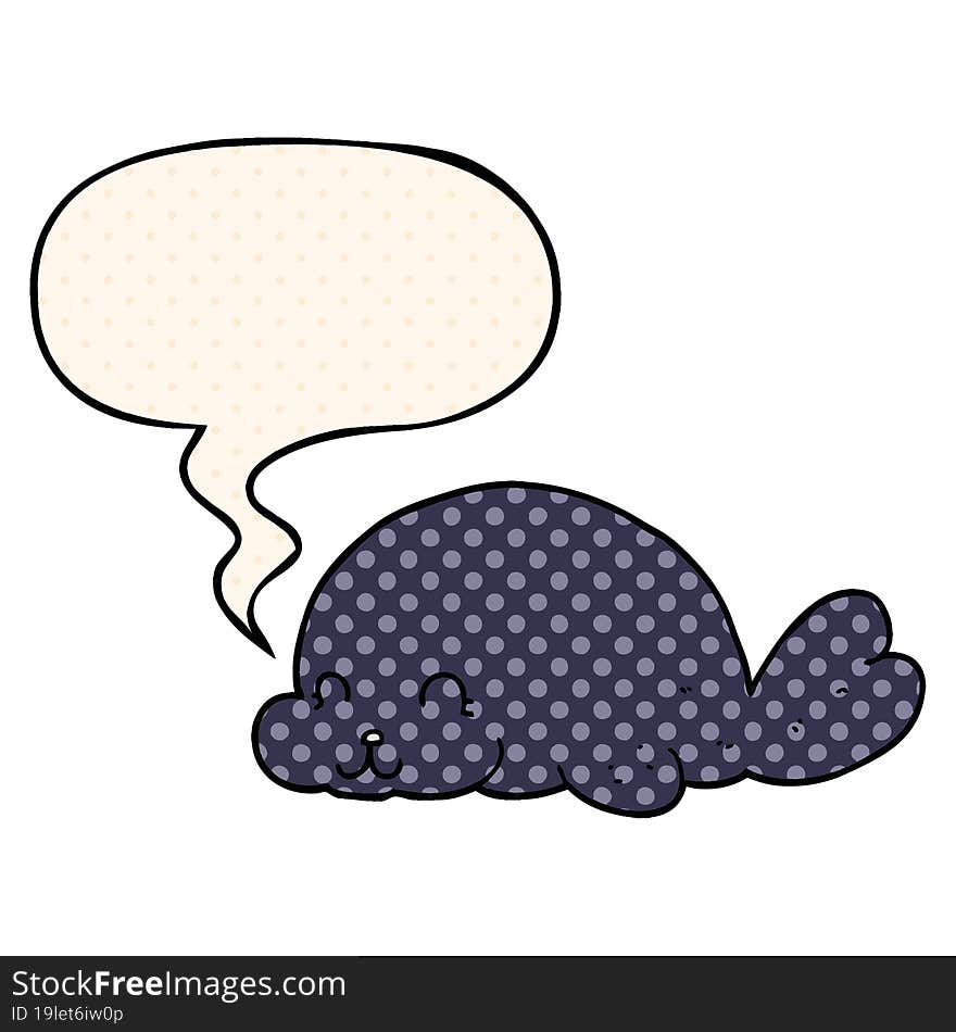 cute cartoon seal and speech bubble in comic book style