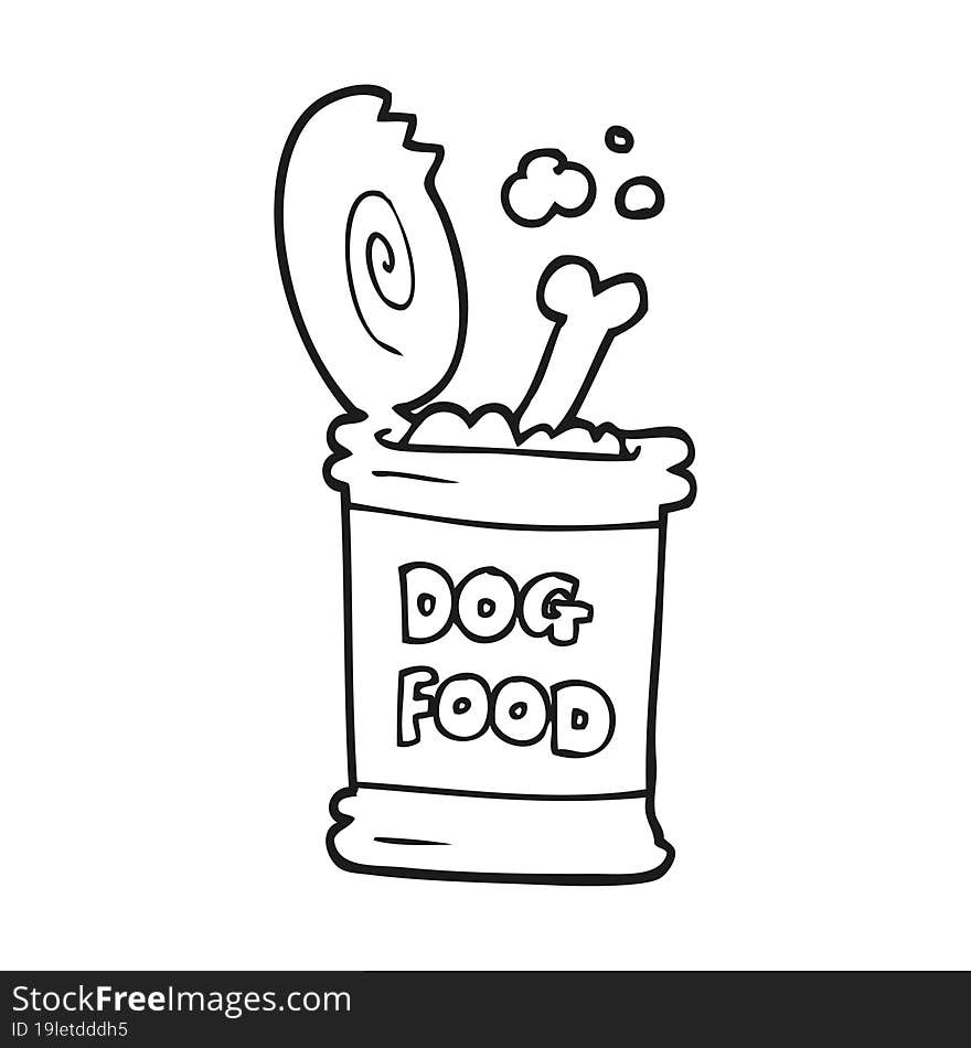 freehand drawn black and white cartoon dog food