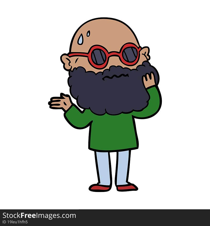 cartoon worried man with beard and sunglasses. cartoon worried man with beard and sunglasses