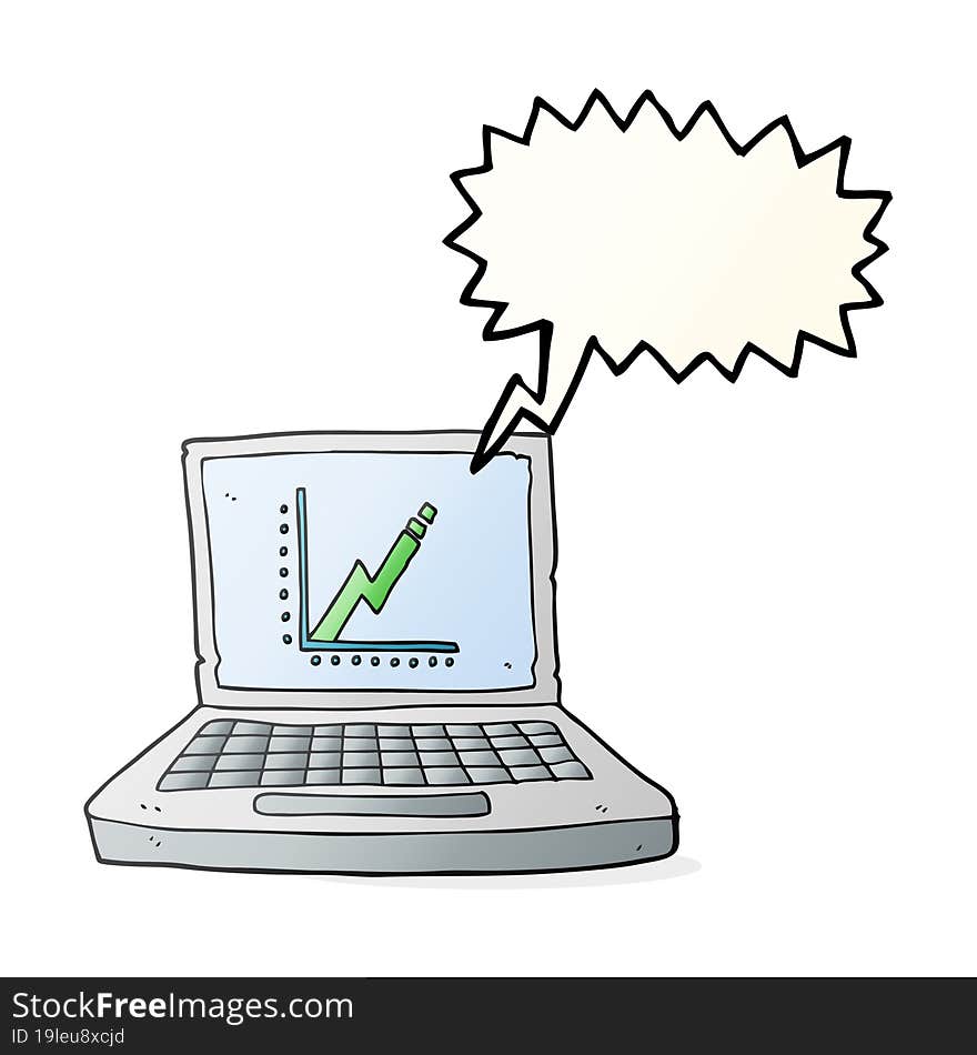 speech bubble cartoon laptop computer with business graph