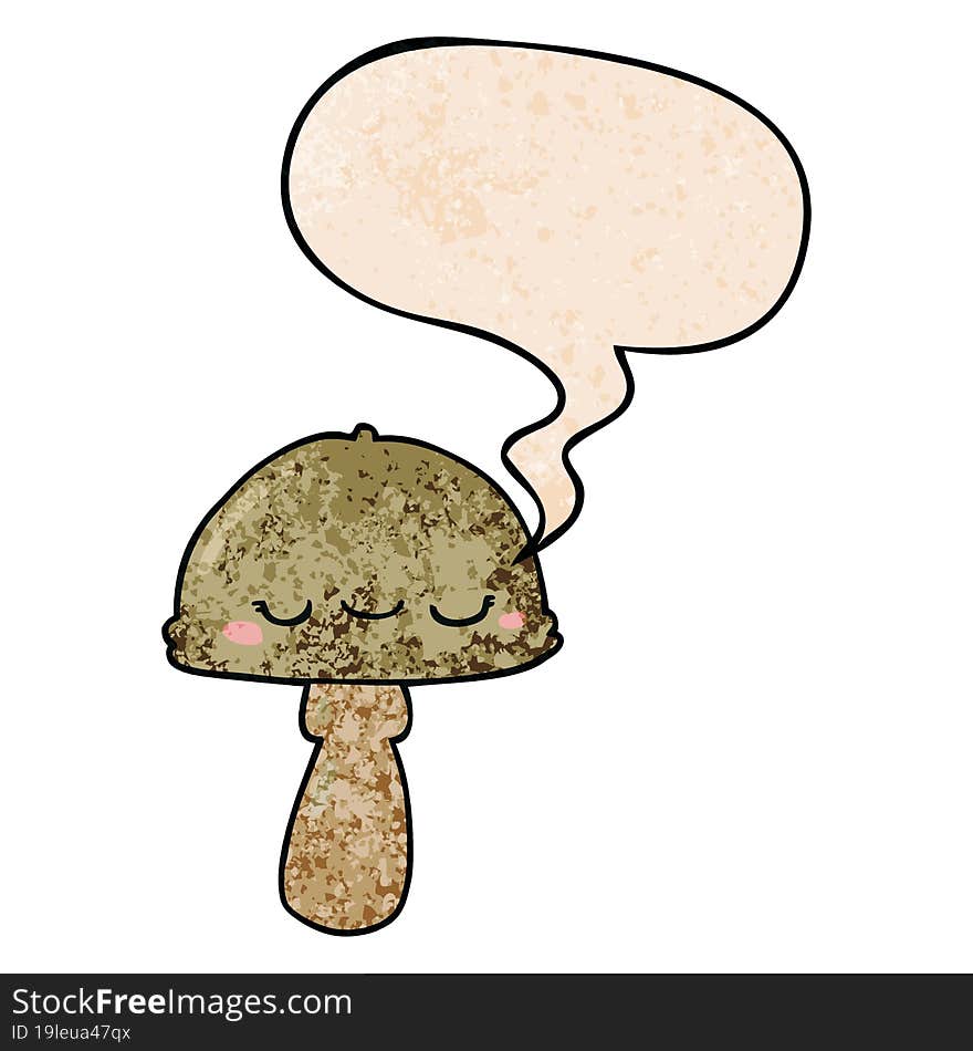 cartoon mushroom and speech bubble in retro texture style