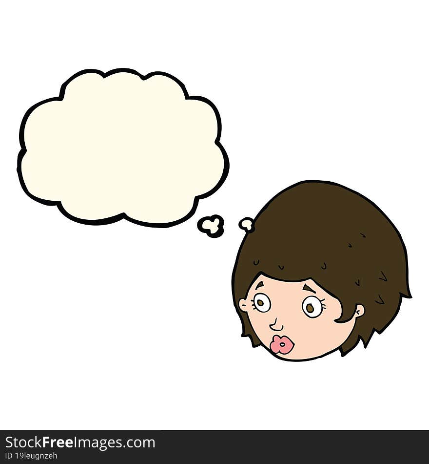 cartoon girl with concerned expression with thought bubble