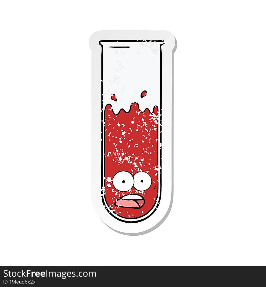 distressed sticker of a cartoon test tube