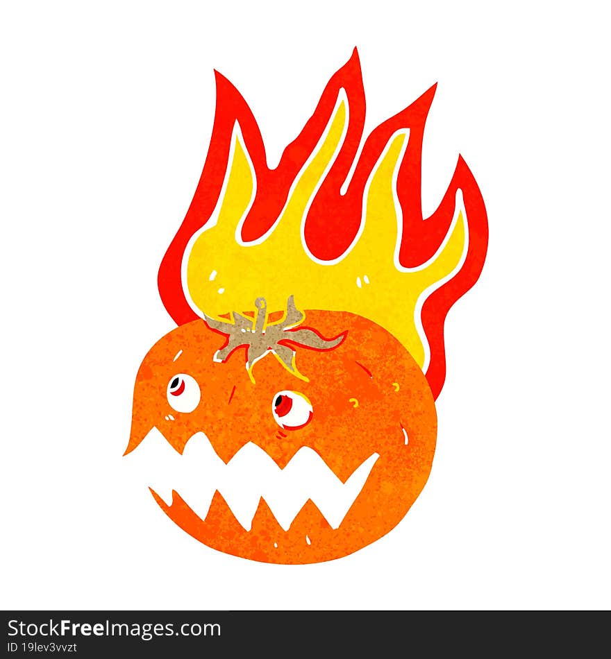 cartoon flaming pumpkin