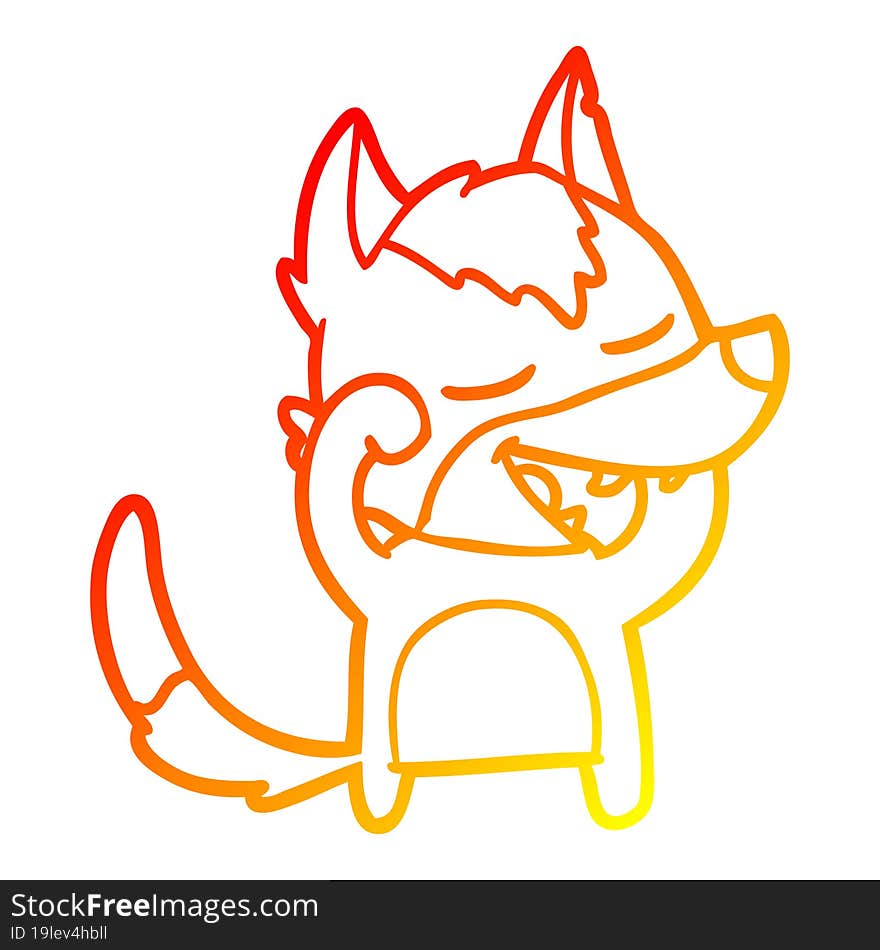 warm gradient line drawing cartoon wolf laughing