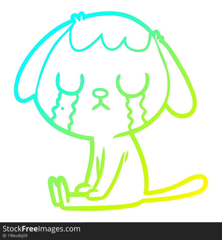 cold gradient line drawing of a cute cartoon dog crying