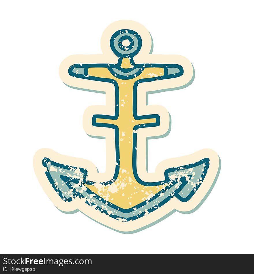 distressed sticker tattoo style icon of an anchor