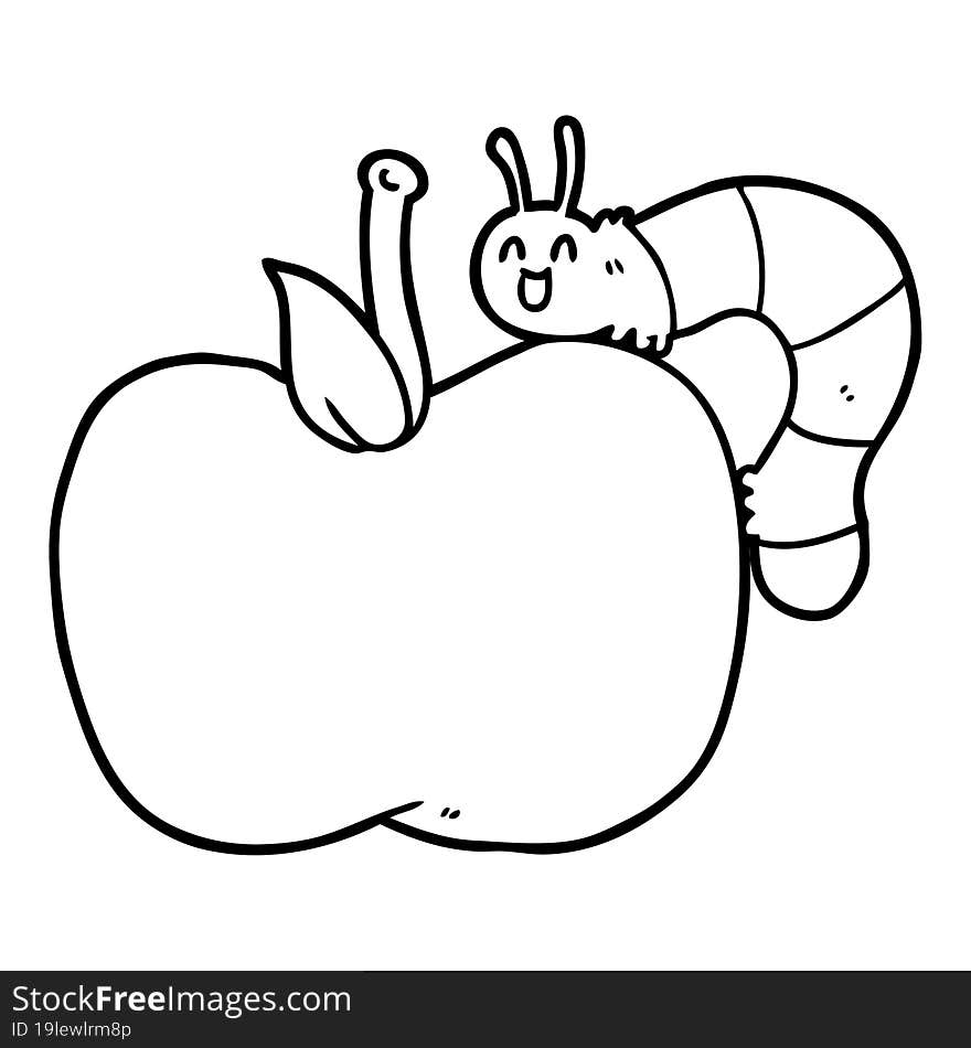 cartoon apple and bug. cartoon apple and bug