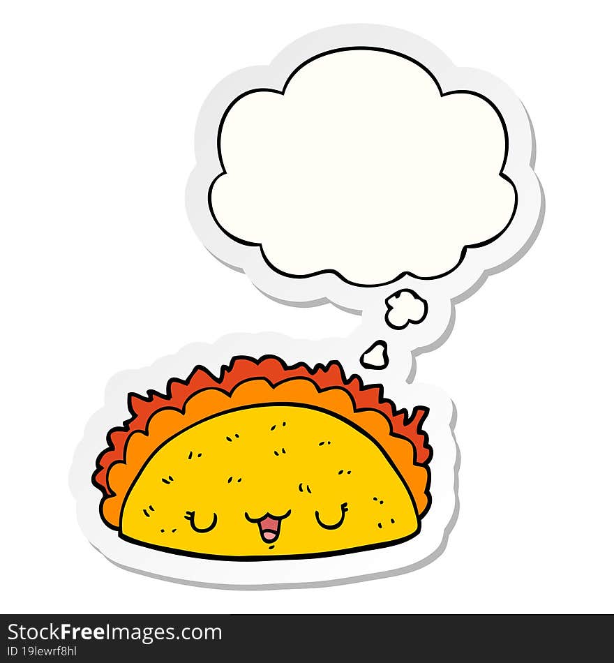 cartoon taco and thought bubble as a printed sticker