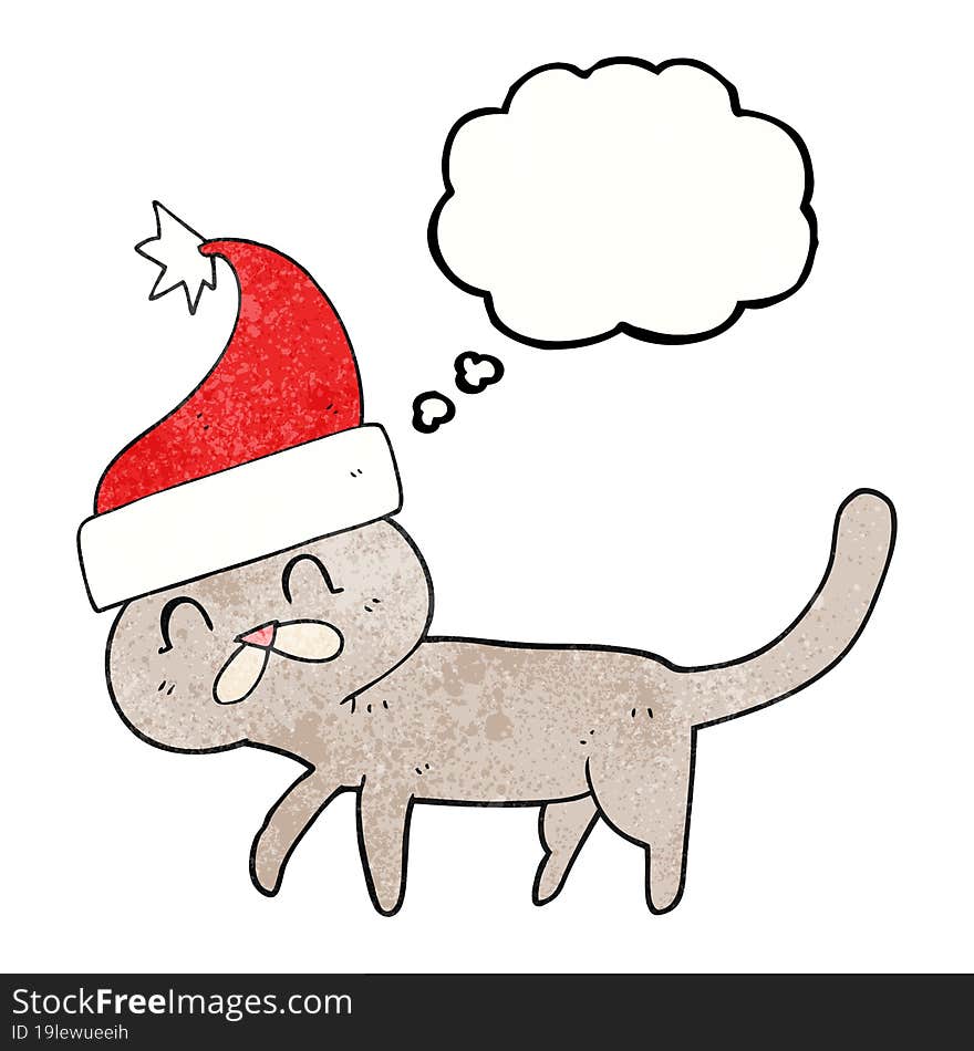 thought bubble textured cartoon cat wearing christmas hat