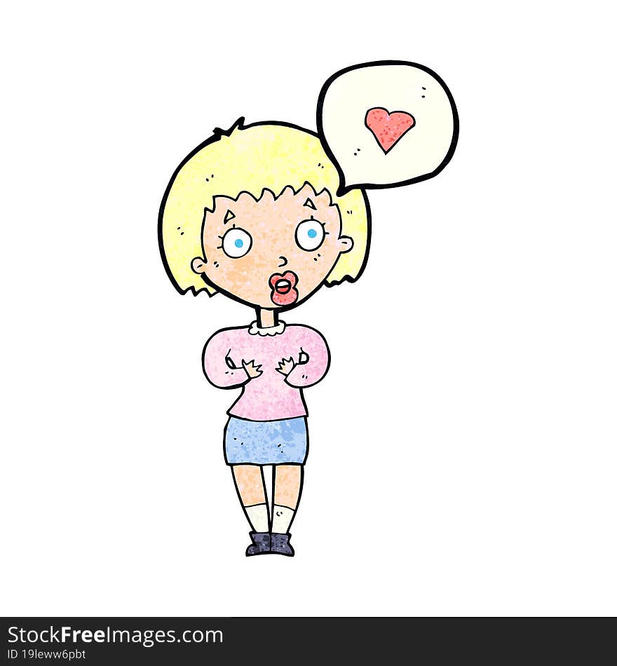 cartoon surprised woman in love