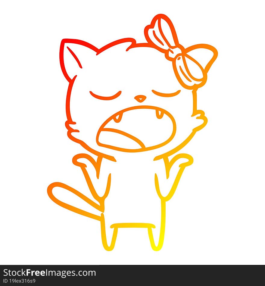 Warm Gradient Line Drawing Cartoon Yawning Cat Shrugging Shoulders