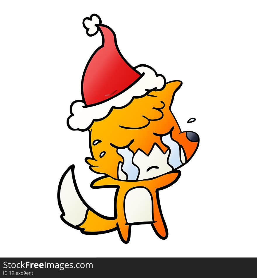 crying fox gradient cartoon of a wearing santa hat