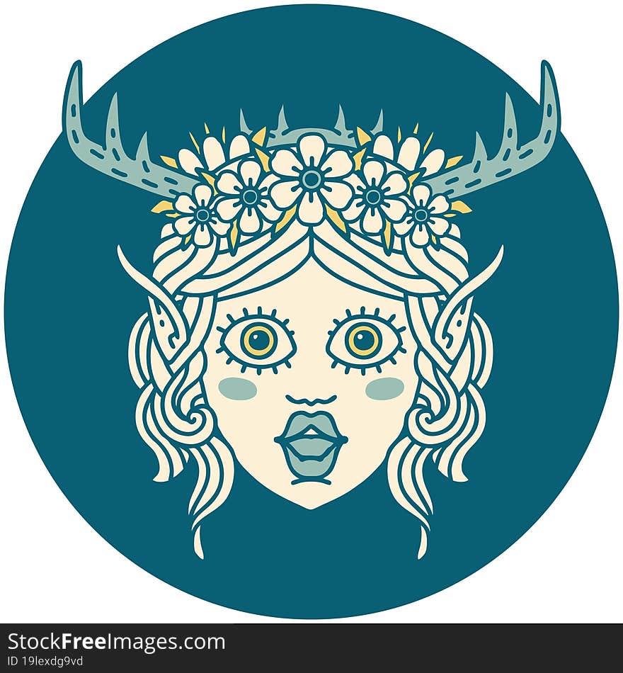 Retro Tattoo Style elf druid character face. Retro Tattoo Style elf druid character face