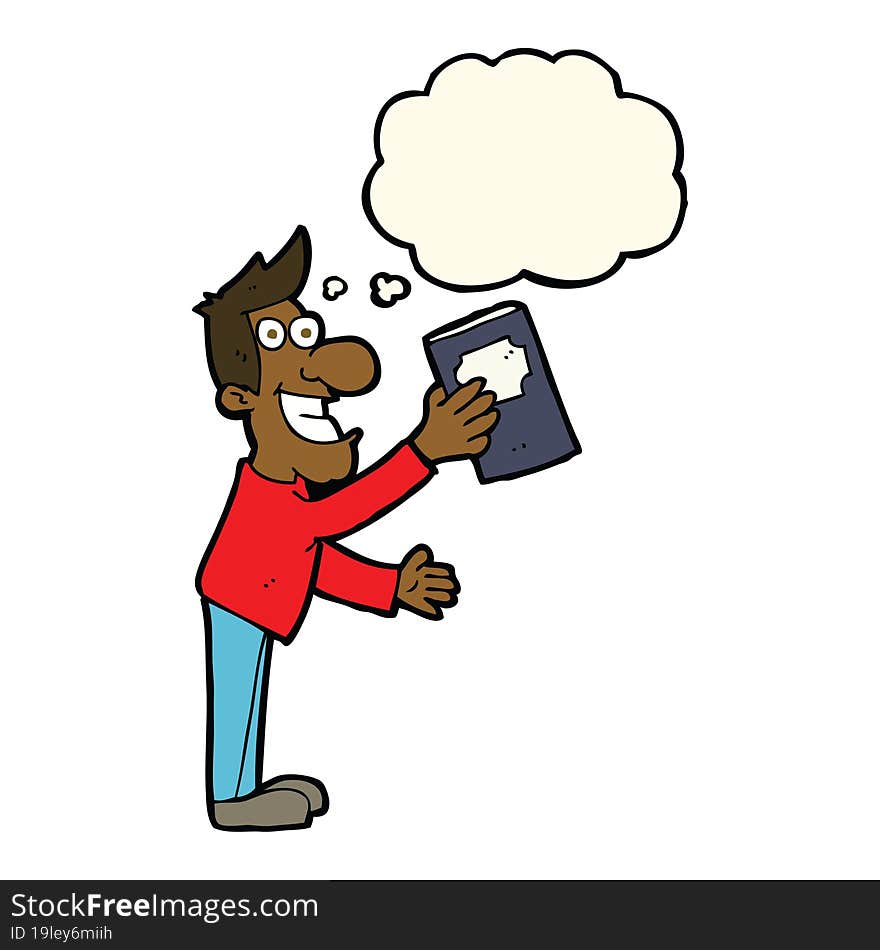 Cartoon Man With Book With Thought Bubble