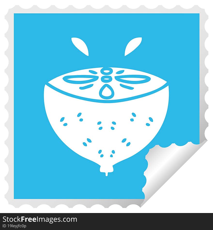 quirky square peeling sticker cartoon lemon