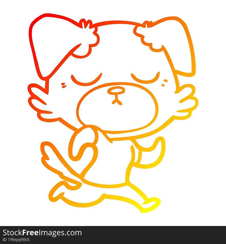 Warm Gradient Line Drawing Cute Cartoon Dog