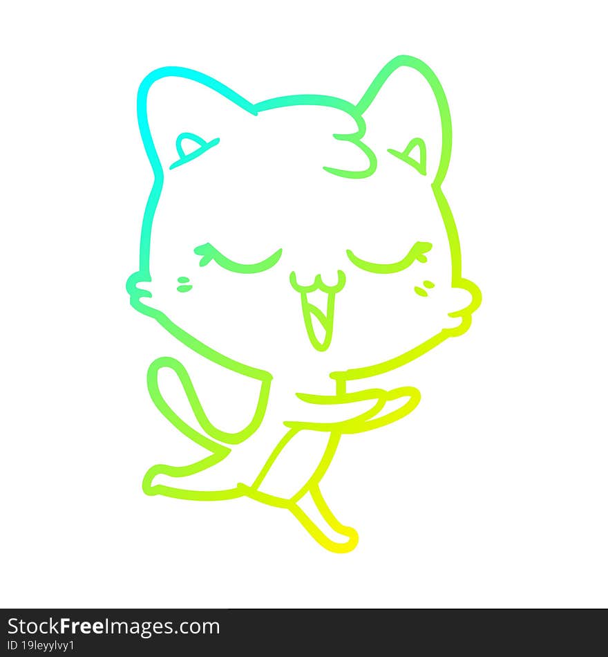 cold gradient line drawing of a happy cartoon cat