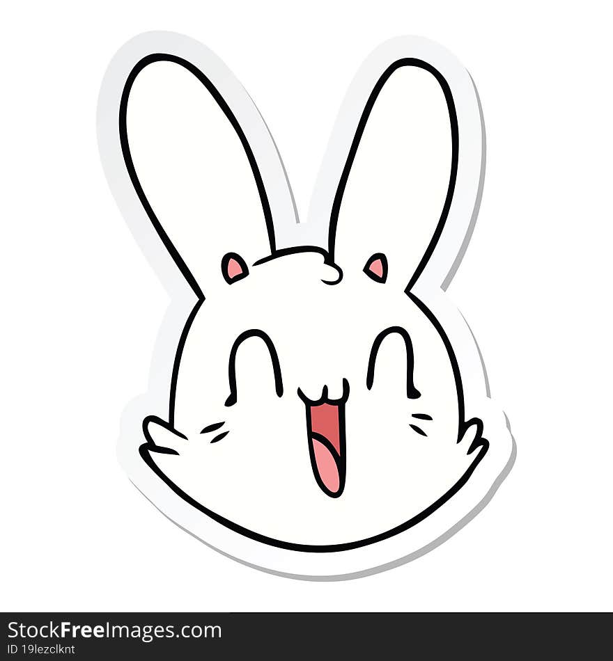 sticker of a cartoon crazy happy bunny face