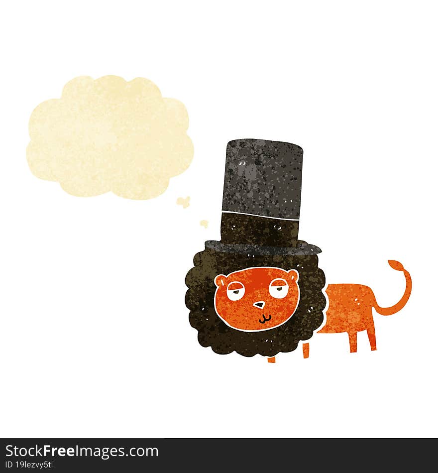 cartoon lion in top hat with thought bubble